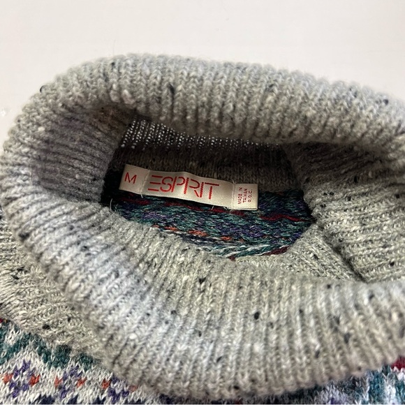 Vintage Espirit Wool Blend Knit Turtleneck Sweater Gray Blue Green Red size XS - Picture 3 of 8